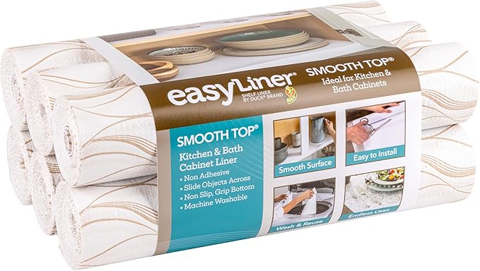 Smooth Top EasyLiner for Cabinets & Drawers - Easy to Install & Cut to Fit - Shelf Paper & Drawer Liner Non Adhesive - Non Slip Shelf Liner - 12in. x 10ft. - 6 Roll Project Pack - Taupe Svelte by DuckBrand