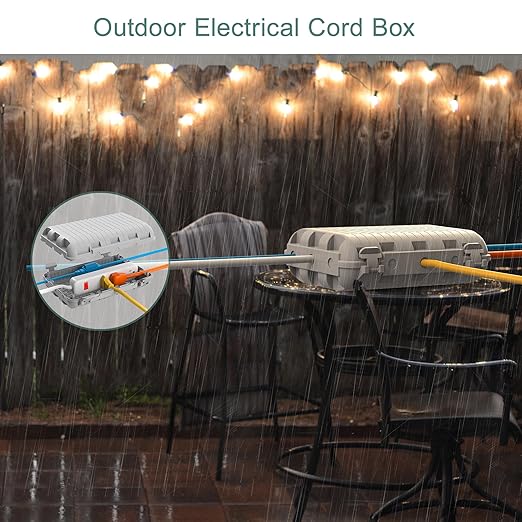 Outdoor Waterproof Electrical Box, 2 Pack Large Extension Cord Cover Protector Plug Connection Cable Safety Box IP54 Water-Resistant for Power Strip, Holiday Light and Decorations, Grey - Image 8