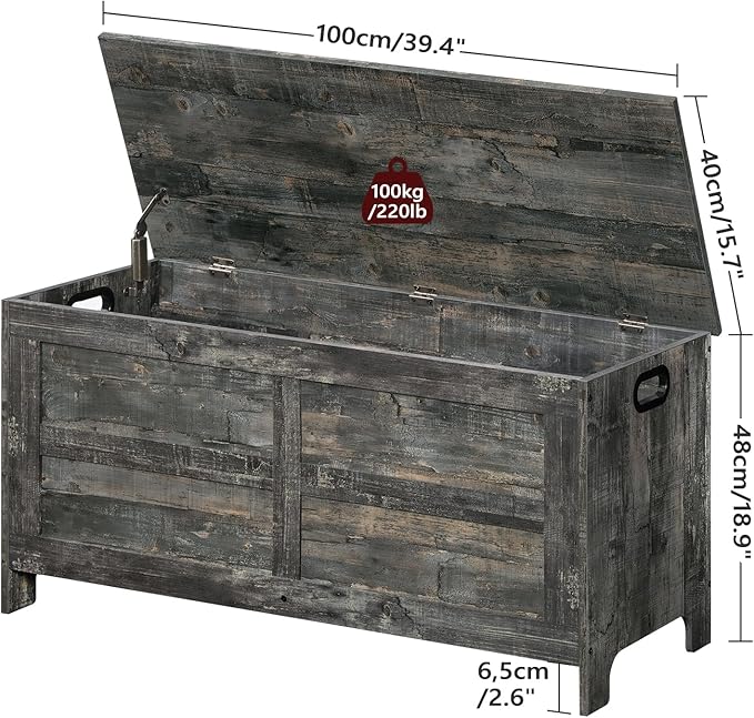 Storage Chest, 39.4” Large Toy Chest, Entryway Storage Trunk, Storage Bench with Safety Hinge, Entrance Bench for Living Room, Entrance, Bedroom, Vintage Gray SCRP48301 - Image 3