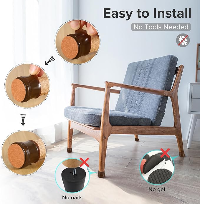 24PCS Upgraded Silicone Chair Leg Floor Protectors for Hardwood Floors, Furniture Sliders for Chair Legs, Felt Bottom Furniture Pads, Anti-Slip Round&Square Cap Covers to Scratch and Reduce Noise - Image 5