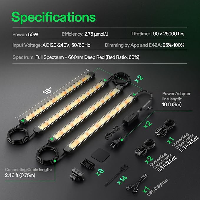 VIVOSUN Lumaray LED Grow Light Bars 16”(8-Bar), Full Spectrum Side Lighting with 60% Red Light up to 25% Yields for Grow Tents, Greenhouses, Magnet Reliability Upgraded, SGS Compatible - Image 8