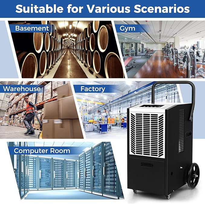 ARLIME 163 Pints Commercial Dehumidifier w/Pump & Drain Hose, Industrial Heavy Duty Portable Dehumidifier for Large Spaces, Basement, Warehouse, Water Damage Restoration, Up to 4500 Sq.Ft (White) - Image 9