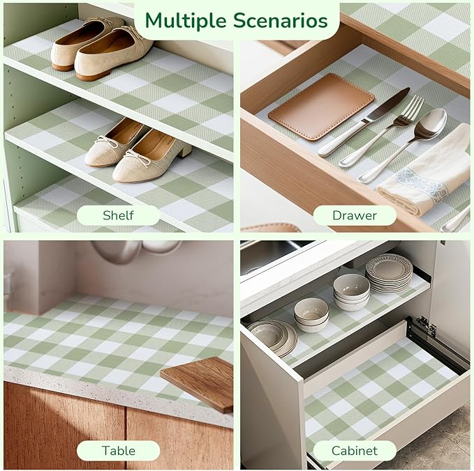 Practical Gingham Green Shelf Liner, Non-Adhesive Drawer Liner Non-Slip Cabinet Liner for Kitchen, Pantry, Cupboard, Tool Box, Bathroom Organizing (11.8" x20ft) - Image 7