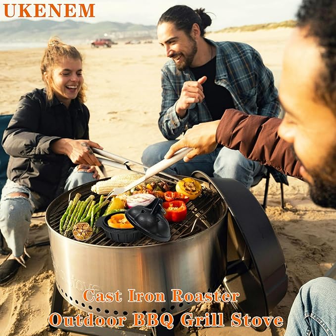 Cast Iron Wood Stove Cooking Bundle, 1.4Qt Steamer/Humidifier + Garlic Roaster with 4 Iron Fish - Dual-Layer Simmer Pot & Smoker Box Set for Vegetables, Meats, and Eco Heating Solutions - Image 7