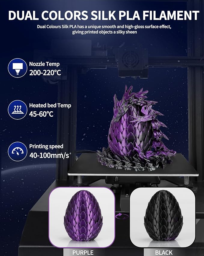 LANDU Silk Dual Color PLA Filament 1.75mm 1KG, 3D Printer Filament Dimensional Accuracy +/- 0.02mm, Coextrusion Filament PLA Shiny Filament Fits for Most FFF 3D Printers,1KG Spool,Black Purple - Image 3