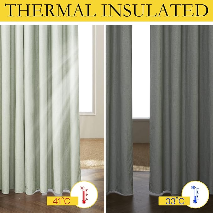 NICETOWN Extra Long Linen 100% Blackout Curtains 102" Length 2 Panels Set with Thermal Insulated Liners, Sage Green, 62" Width, Farmhouse Style Window Draperies for Patio Sliding Glass Door - Image 3