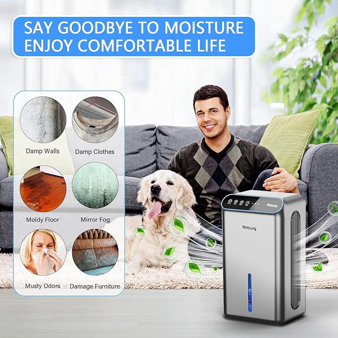 Dehumidifier for Basement (85 OZ, 800 sq ft) Quiet Dehumidifiers for Home, Auto Shut-Off, Sleep Mode, 3 Gear Timer(8H,16H,24H), Small Dehumidifier for Bedroom, Bathroom with Drain Hose (Deep Sliver) - Image 7