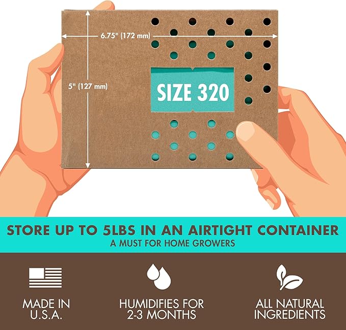 Boveda 58% Two-Way Humidity Control Pack For Storing 5 lb – Size 320 – Single – Moisture Absorber for Storage Containers – Humidifier Pack – Individually Wrapped Hydration Packet - Image 2