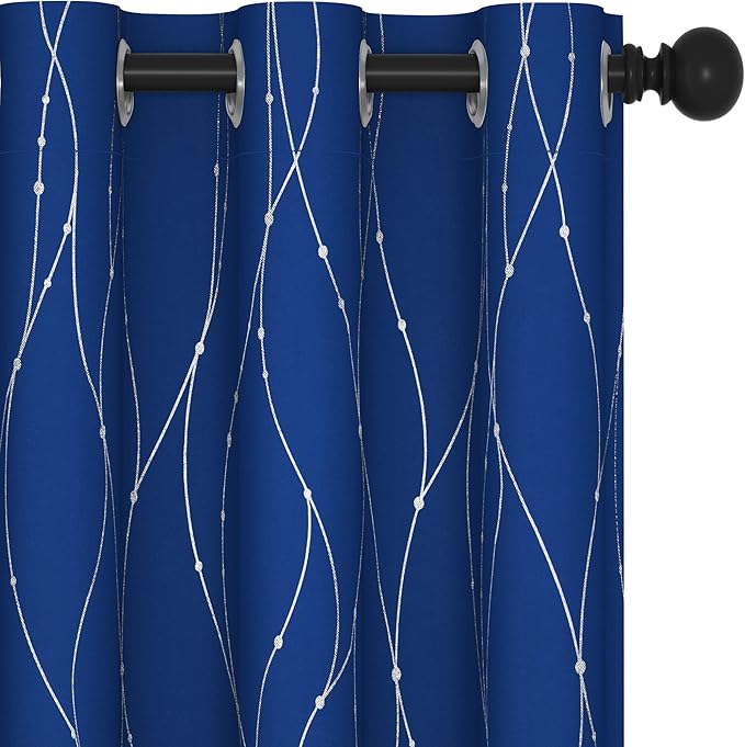 Deconovo Blackout Curtains, 38 x 36 Inch Drapes for Kitchen with Wave Dots Silver Print, Soundproof Thermal Insulated Window Curtain for Small Windows Nursery, Set of 2, Machine Washable, Royal Blue by Deconovo