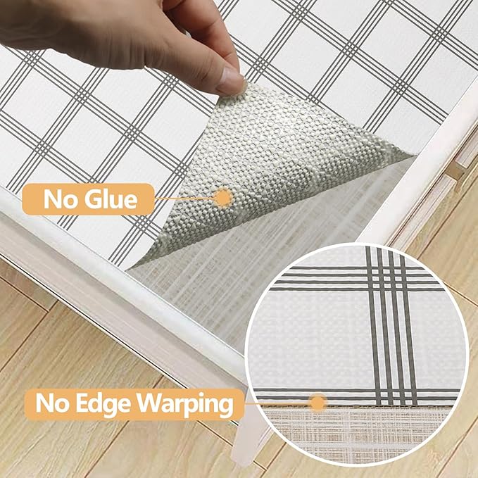 Drawer Shelf Liner Non Adhesive, Slip Resistant Easy to Clean Protect Kitchen Mats Thickened Strong Grip for Cabinet, Pantry, Tool Box, Cupboard, Dresser, Bathroom (White Stripe, 17.5 in x 20 FT) - Image 4