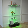Yoluckea 4-Tier Glass Display Cabinet with LED Lighting and 2 Drawers, 2-Door Floor Standing Curio Cabinet with Wheel for Home, Office, Corner Display, Black Glass Bookshelf for Collections and Decor by Yoluckea