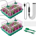 96 Cells Seed Starter Tray with Lights, 2 Packs Seed Starter Kit with Humidity Vented Domes and High Lid, Adjustable Brightness Germination Kit for Indoor Greenhouse Seed Starter by Hanaoyo