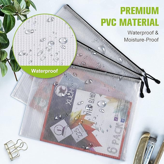 Mesh Zipper Pouch, 6PCS Waterproof Plastic Mesh ZipperBag, B4 Size Tear-Resistant Document Pouch, Extra Large Zip File Bags, for School Office Supplies Home Travel Storage(15.35×11.22 Inch) - Image 6