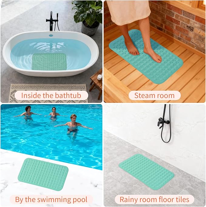 Anti-Slip Bathtub Shower mat, 27.5×14.5（Approximately 70×37cm） inch Soft Oversized Machine Washable Non-Slip Bathtub mat with Drainage Holes, Bathroom Floor Suction Cup.（1-Opaque Mars Green） - Image 6