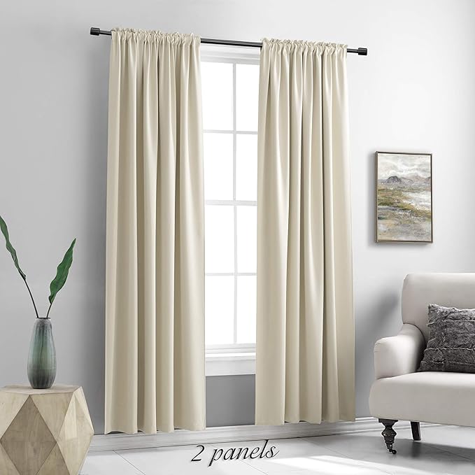 DONREN Beige Room Darkening Curtains for Bedroom - 52 x 90 Inch Length Thermal Insulated Rod Pocket Curtains,1 Pair - Image 2