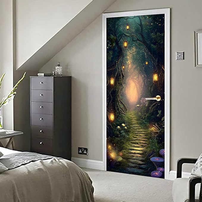 3D Door Stickers, Peel and Stick Vinyl Wallpaper ，Self-Adhesive Mural for Home Decor 30.3" W x 78.7" H (Forest Trail -2, 30.3" W x 78.7" H) - Image 6