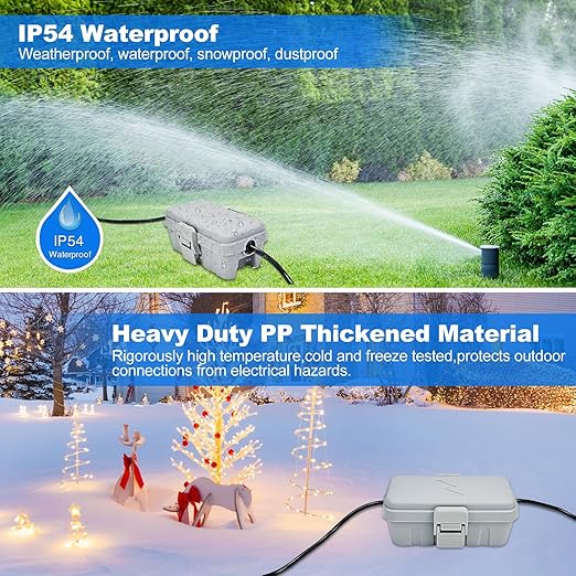 Hrensaw Small Weatherproof Electrical Connection Box(Inner 5.5 x 3 x 2.2inch),Outdoor Electrical Box,Waterproof Extension Cord Covers for Plug, Extension Cables, Holiday Lights,Grey - Image 4