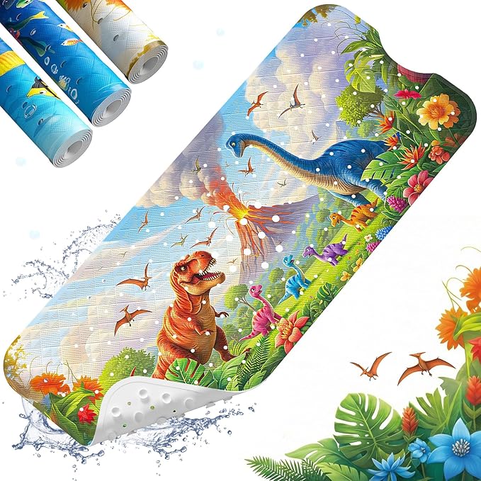 XIYUNTE Baby Bath Mat for Tub Non Slip Kids Bath Mat - 40''x16'' Extra Long Cartoon Turtle Baby Bath Tub Mat Eco-Friendly Toddler Bath Mats with Suction Cups & Drain Holes, Easy to Clean & Easy Drying by XIYUNTE