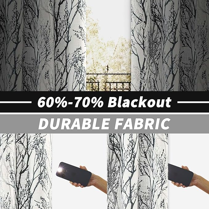 DriftAway Linen Printed Blackout Curtains Tree Branch Pattern Double Layer 84 Inches Long for Bedroom Classic Thermal Insulated Summer Sound Lined Grommet Drapes for Living Room 2 Panels Gray/Linen - Image 2