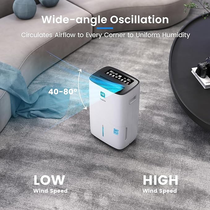 Yaufey 150 Pints Energy Star Dehumidifier for Home, Basement and Large Room up to 7000 Sq. Ft., with Drain Hose, Timer, Intelligent Humidity Control and Large Water Tank - Image 4