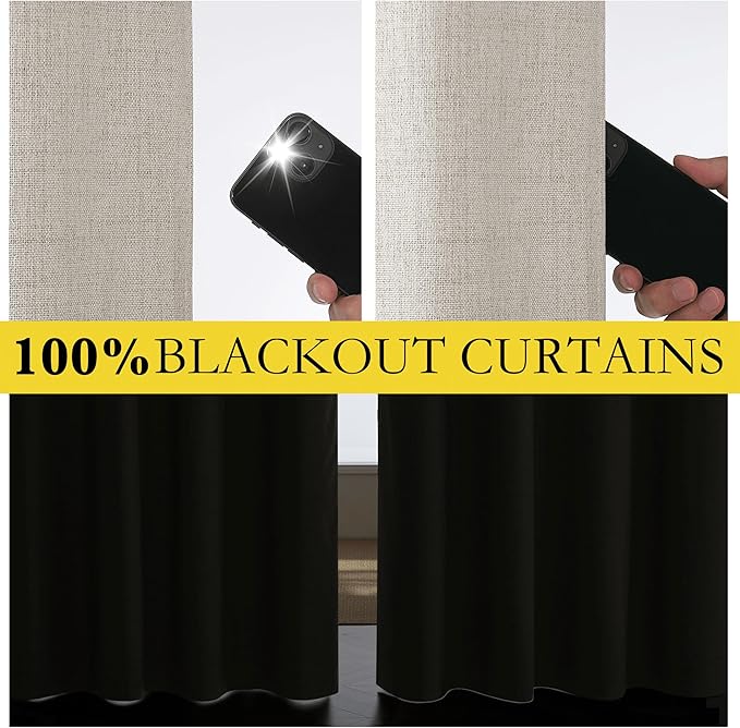 NICETOWN Brich Vintage Open Linen Weave Flax Thermal Curtains, 100% Blackout Curtains 63" Long for Dining Room, Soundproof Window Treatment Drapes for Gym Room, 42" Wide Per Panel, Set of 2 - Image 4