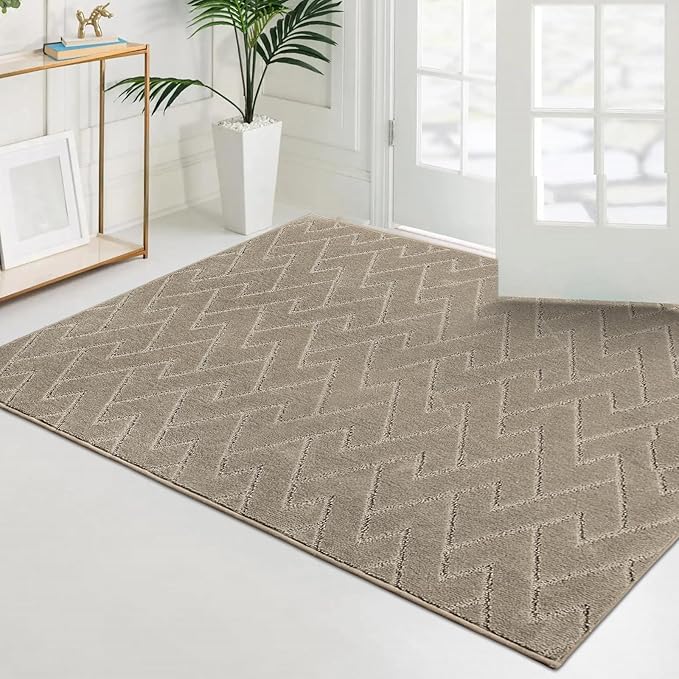 PURRUGS Easy Care Area Rug 4ft x 6ft, Non-Slip Machine Washable Entry Rug, Dog Door Mat, Stain Resistant Accent Rug for Hallway, Bedroom, Living Room and Mudroom, Taupe - Image 3