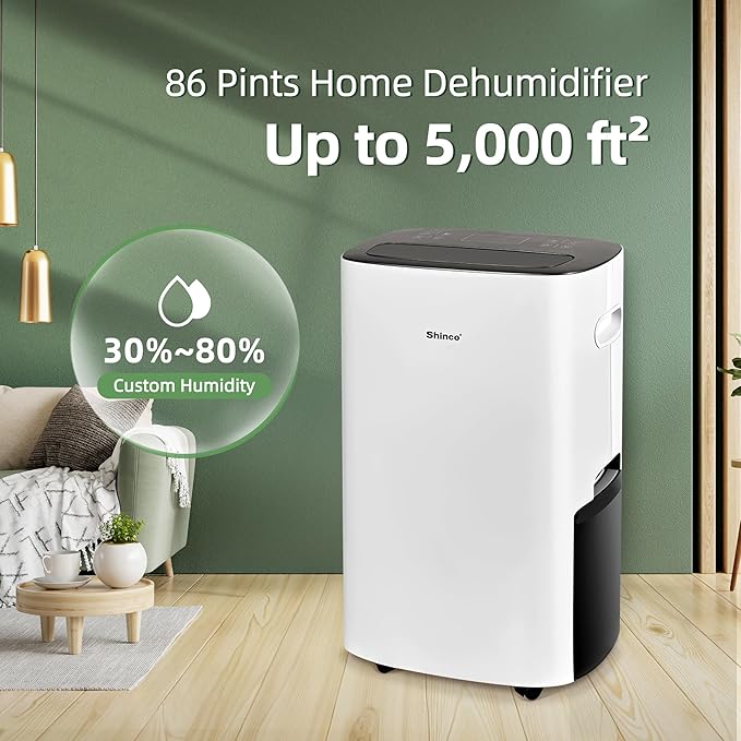 Shinco 86 Pints Dehumidifier for Home and Basements, 5000 Sq.Ft Dehumidifiers with Drain Hose, Auto or Manual Drainage, Auto Defrost, Quietly Remove Moisture, Intelligent Humidity Control, 24HR Timer - Image 2