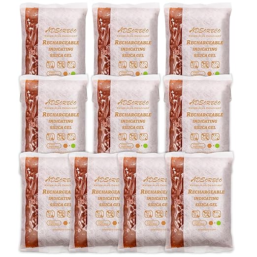 Adsorbco Rechargeable Desiccant, Indicating Silica Gel Packets, Moisture Absorbers for Storage, Gun Safe Dehumidifiers (10, 500g) by Unknown