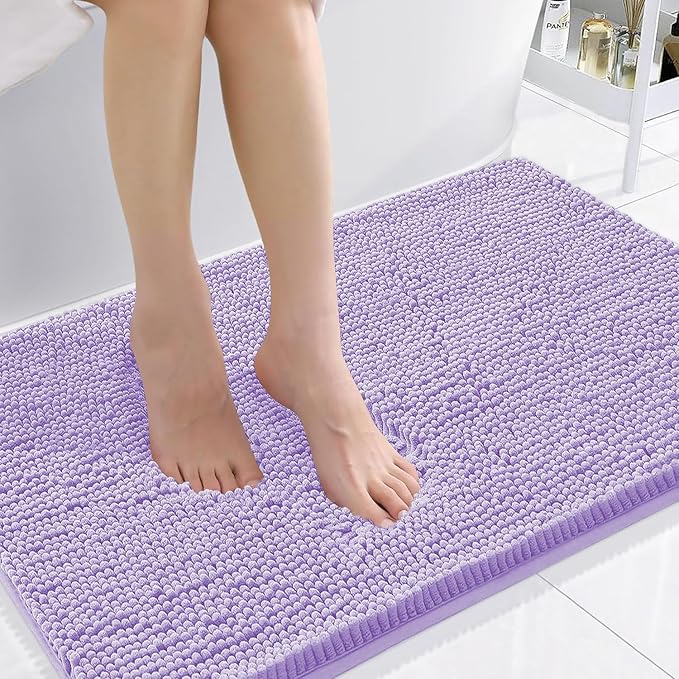 Smiry Luxury Chenille Bathroom Rugs 36x24, Extra Soft and Absorbent Shaggy Bath Mat, Machine Washable, Non-Slip Plush Carpet Runner for Tub, Shower, and Floor, Home Decor Accessories, Purple by Smiry