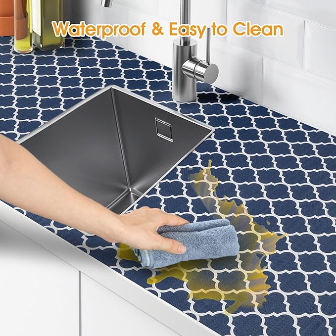 Shelf and Drawer Liner for Kitchen Cabinets Non-Adhesive, Strong Grip Non-Slip Thickened Cabinet Liners for Shelves, Waterproof Mats for Dresser Cupboard, Blue, 12 in x 30 Feet - Image 4
