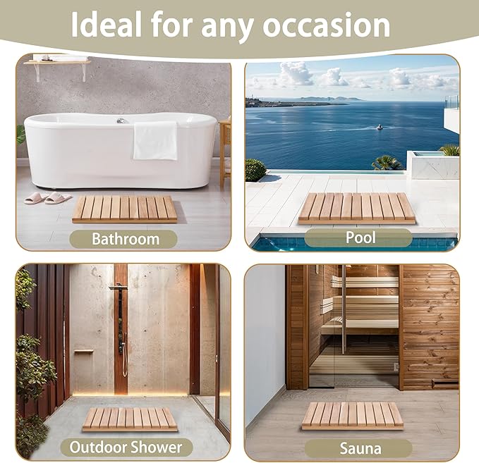 bingaai Cedar Wood Bath Mat 21"×21" Square, Cedar Wooden Bath Mats, Wood Shower Stall Mat Non-Slip for Bathroom Bathtub Spa Sauna Garden Home, Wooden Floor Mat Small for Indoor and Outdoor - Image 5