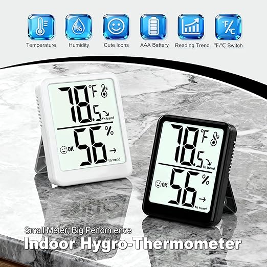 Room Thermometer Indoor Hygrometer Humidity Meter Gauge Digital Temperature and Humidity Sensor Monitor for Home Office House Pets Plants - AAA Battery Included - Image 3