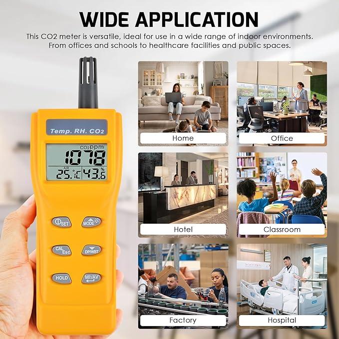 CO2 Meter Portable CO2 Detector Digital CO2 Monitor with Alarm Function Carbon Dioxide Temperature and Humidity Meter, NDIR CO2 Sensor Indoor Air Quality Monitor for Home Office Grow Room - Image 4