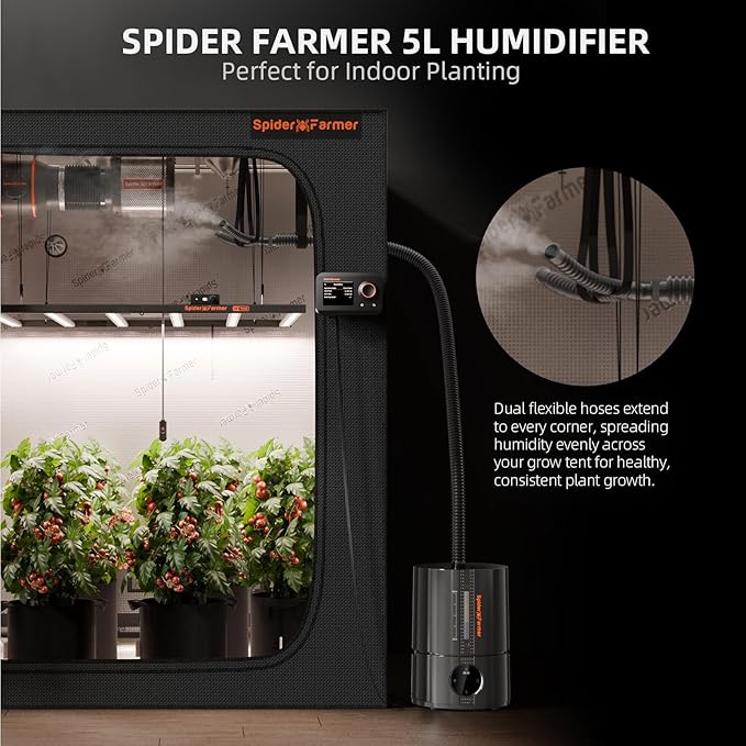 Spider Farmer New 450ml/h Humidifier for Plants Grow Tent Large Room, GGS Smart Customized Humidity Control Cool Mist with Extendable Targeting Hose and Temp & Humidity Probe Indoor Black 5L (Upgrade) - Image 6