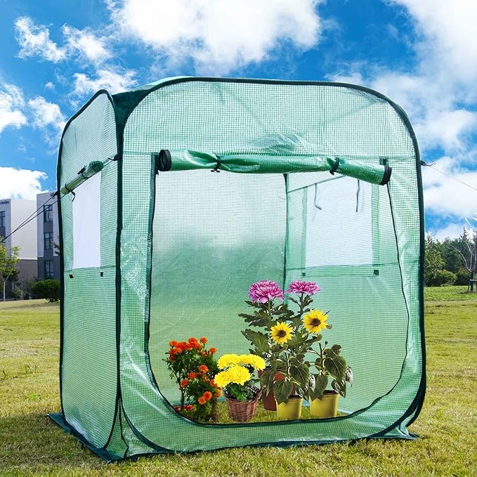 Porayhut Pop Up Greenhouse Tent,Portable X-Large Walk-in Flower House ,Indoor Outdoor Gardening Plant Sunshine Room with PE Mesh Cloth Cover for Protecting Plant from Cold Frost & Birds - Image 3