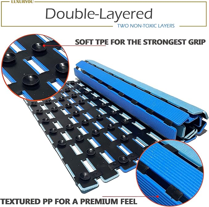Non Slip Bathtub Mat | Double-Layered Shower Floor Mat with Suction Cups | EZ-Dry Construction | Non-Toxic, BPA, Latex, Phthalate, PVC Free (Wave) - Image 2