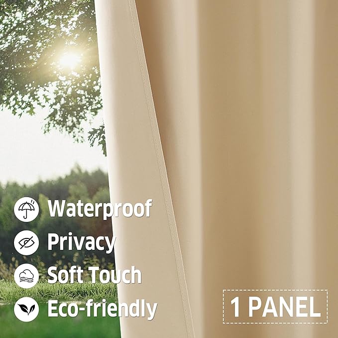 RYB HOME Outdoor Curtains Extra Long - Blackout Privacy Waterproof Outside Curtains Block Sun Exposure for Patio Pergola Corridor Gazebo, Width 100 x Length 120 inch, Cream Beige - Image 4