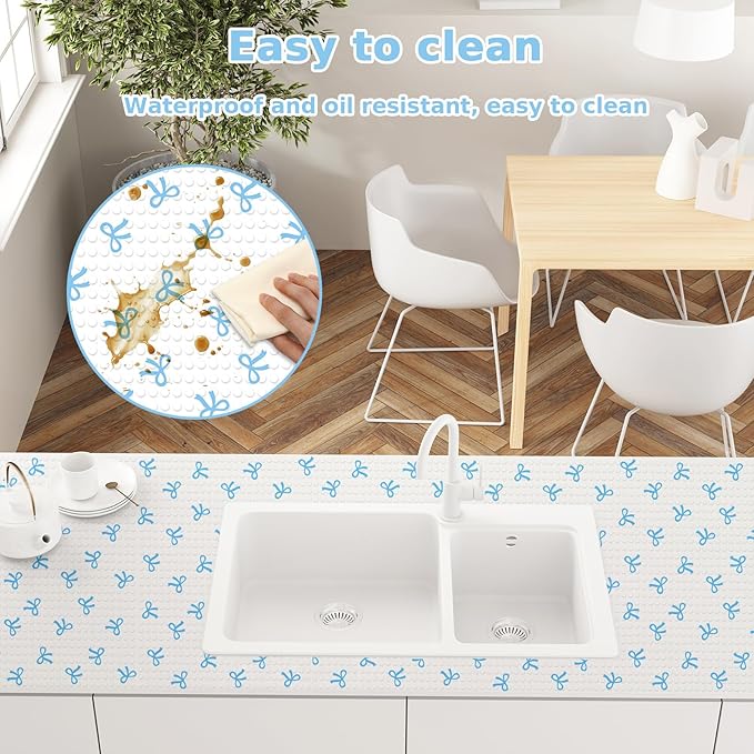 Blue Bow Refrigerator Liner Waterproof Fridge Shelf Mat Non-Adhesive Cabinet Drawer Liner for Home Kitchen Table Decoration, 11.8 x 118 Inch - Image 6