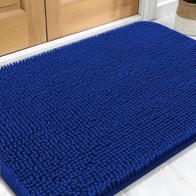 OLANLY Dog Door Mat for Muddy Paws 34x21, Absorbs Moisture and Dirt, Absorbent Non-Slip Washable Doormat, Quick Dry Chenille Mud Mat for Dogs, Entry Indoor Entryway Carpet for Inside Floor, Royal Blue by OLANLY
