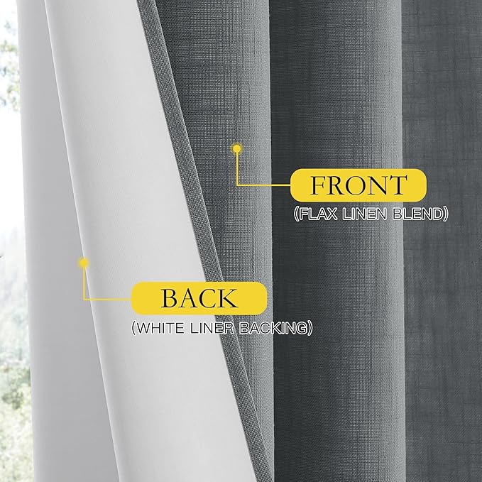 NICETOWN 100% Absolutely Blackout Linen Curtains with Thermal Insulated White Liner, Dove Grey, W62, 2 Pieces, Noise Reducing Textured Linen Look Curtains for Windows 90 inch Length for Classroom - Image 5