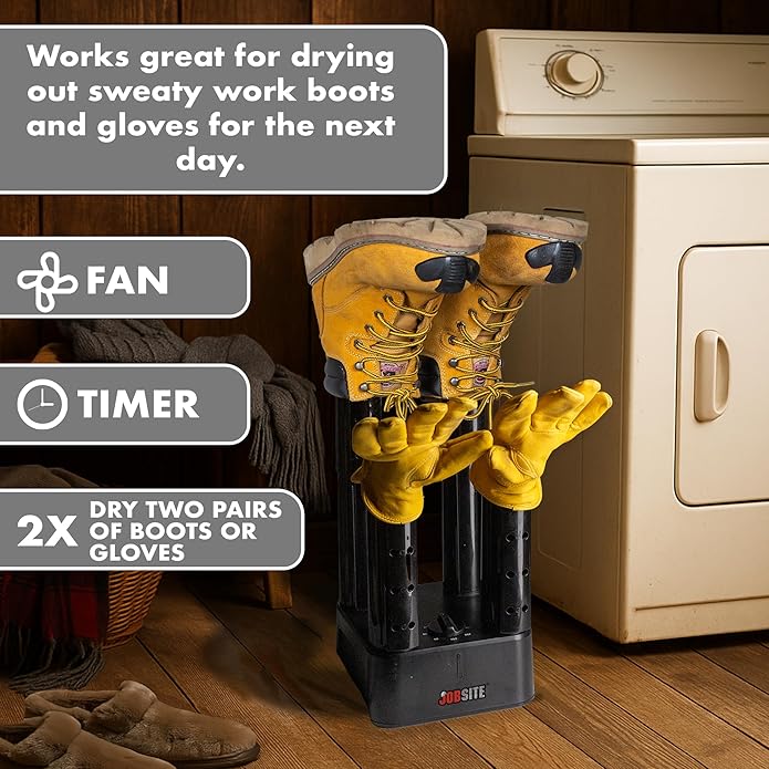 JobSite Boot Dryer - Mighty Dry with Heat Blower Fan - Fast Glove & Shoe Dryer - Helps Reduce Odor - Image 3