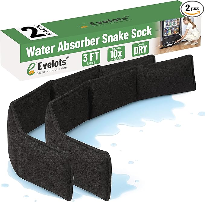 Evelots Water Absorber Snake Sock -2 Pack-Reusable Water Barrier - Absorbs 10 Times its Weight-Great for Leaks & Spills from Doors, Windows, Water Tank, Heavy Rain, Shower Tub-3 Feet Long by Evelots