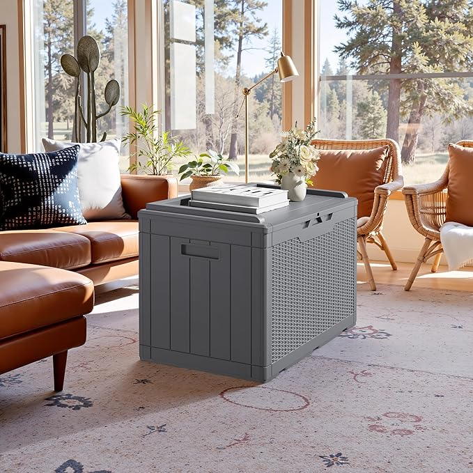 JUMMICO 100 Gallon Resin Deck Box with Cushion, Waterproof Outdoor Storage Box with Lockable Lid for Garden Tools, Patio Cushions (Gray) - Image 5