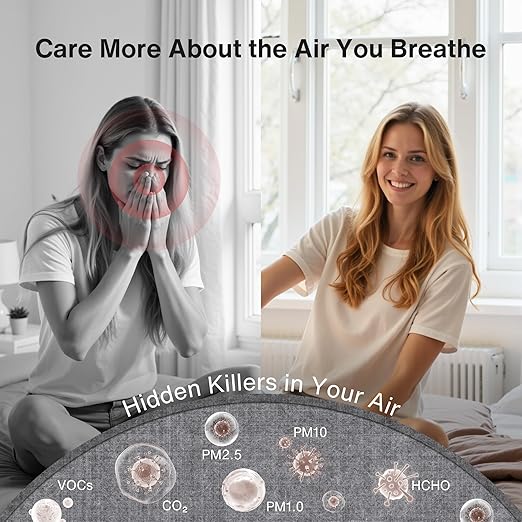 bonoch 16 in 1 Air Quality Monitor Indoor 7" Display 9 AQI+7 AQI Alerts, CO2 Monitor Air Quality Tester for CO2, TVOC, PM2.5 PM1.0 PM10, HCHO Temperature Humidity AQI & Time Air Quality Meter for Home - Image 9