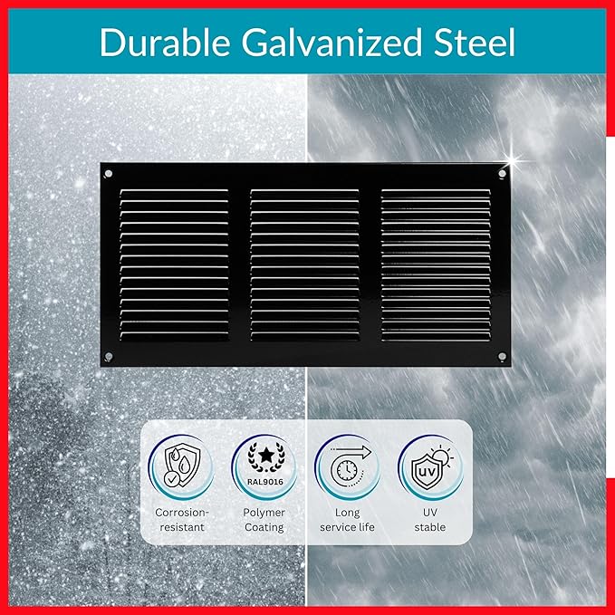 10x4 Vent Cover (Duct Opening) - Black HVAC Return Air Grille for Wall and Ceiling - Metal AC Vent Cover with Mesh - Rectangular Ventilation Register - External Dimensions: 11.81" W x 5.91" H - Image 3
