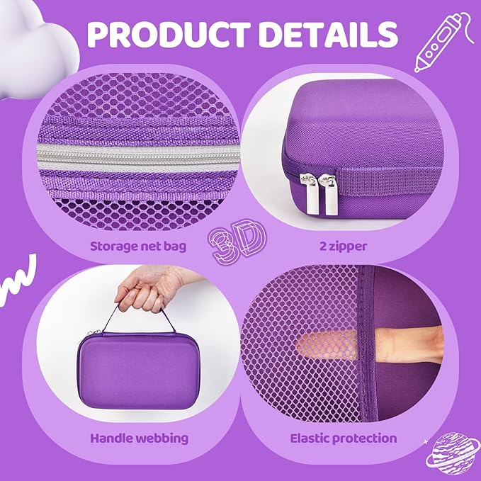 Case Compatible with 3Doodler Start+ Essentials for 3D Pen Set for Kids, Carrying Holder Fit for Printing Pens, Storage Organizer for Printing Filament Refill, Micro-USB Charger (3D-04A-Purple) - Image 3