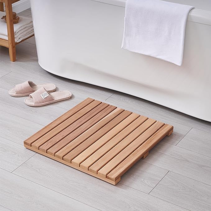 bingaai Cedar Wood Bath Mat 21"×21" Square, Cedar Wooden Bath Mats, Wood Shower Stall Mat Non-Slip for Bathroom Bathtub Spa Sauna Garden Home, Wooden Floor Mat Small for Indoor and Outdoor - Image 6