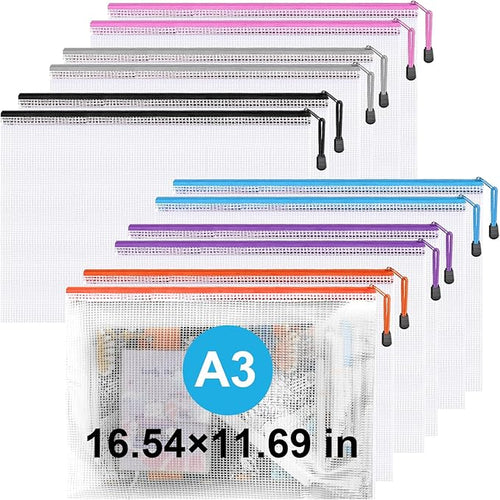 12 Pack A3 Mesh Zipper Pouch Bags, Waterproof Zipper Pouches for Puzzle Storage, Board Game Storage, Travel, Office and Home Organize by OrganizeYourVisibleWorld