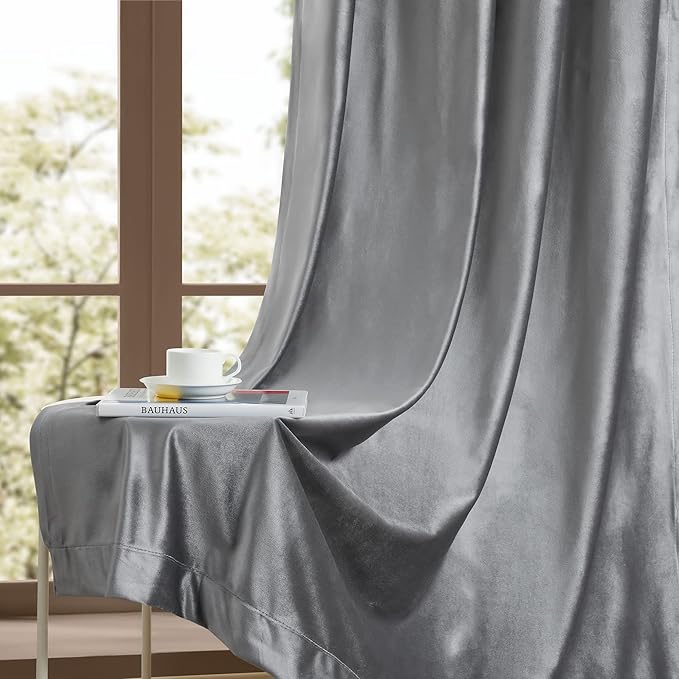 Elegant Dark Grey Decorative Velvet Curtains 90 inches Luxury Living Room Curtain Blackout Modern Thermal Insulated Soundproof Privacy Room Darkening Floor to Ceiling Soft Drapes for Bedroom Set of 2 - Image 6