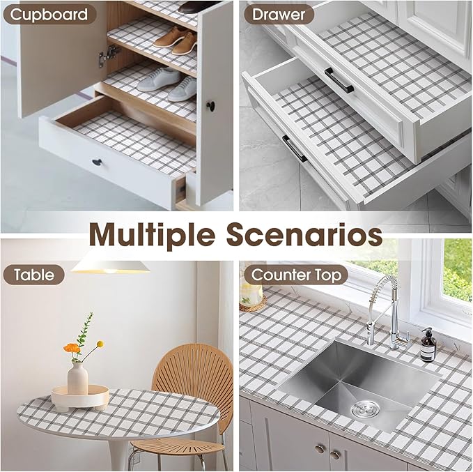 Drawer and Shelf Liner, Non-Slip Kitchen Cabinet Liners Non-Adhesive Thick Strong Grip Waterproof Washable Mats Protect Dresser Shelves Cupboard Bathroom Cabinets, White Stripes, 10 in X 20 FT - Image 9